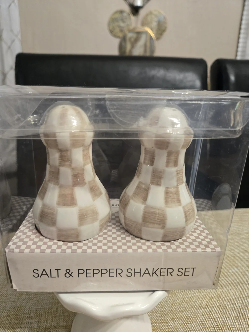 MIRKT Beige Check Ceramic Salt & Pepper Shaker Set